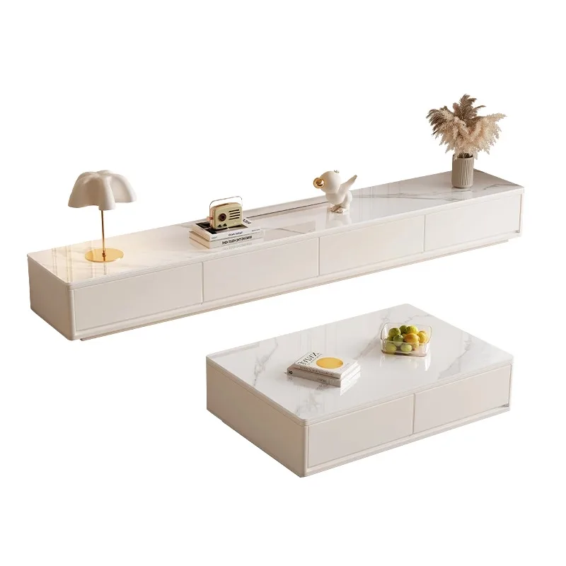 Modern Luxury Wooden Marble Tv Cabinet and Coffee Table Set Living Room Bedroom Storage Rack Floating Decoration Furnituredesign