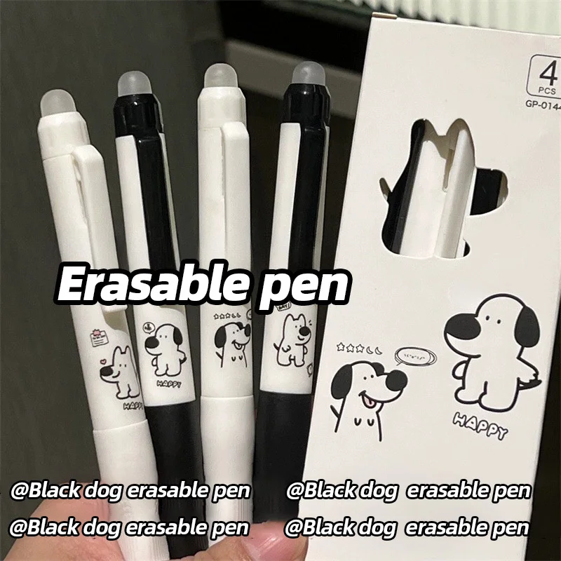 4-piece black and blue erasable ballpoint pen with erasable tip, quick-drying ink, erasable for school stationery.