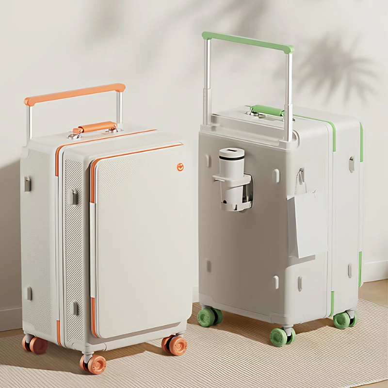 Side-opening Travel Suitcase on Wheels Large Capacity Deep Storage Carrier 28-inch with Cup Holder Business Middle Size Luggage