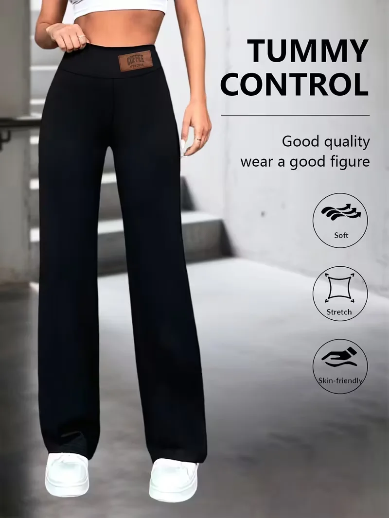 Women's high-waisted straight-leg pants,Stretchy black commuting trouser,Solid color Elegant and essential for office wear,Jeans