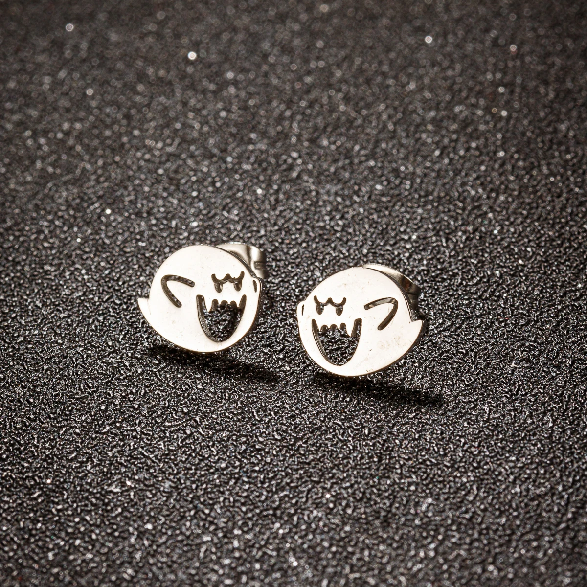 1 Pair Stainless Steel Cute Cartoon Earrings Stud Black Funny Ghost Earings Halloween Jewelry Minimalist