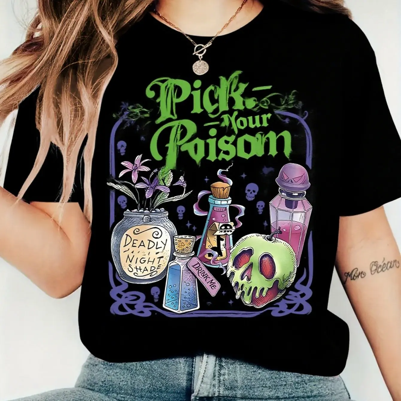 Women'S Gothic Poison Skull Print T-Shirt Casual Short Sleeve Round Neck Top Poison Skull Design Purple Halloween/Thanksgiving