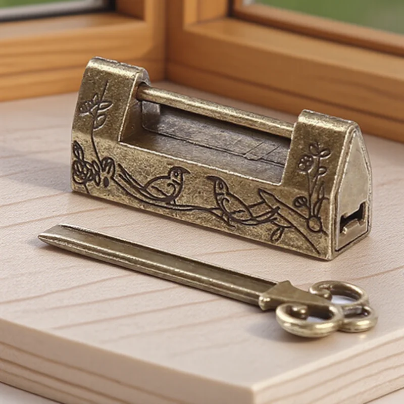 Vintage Antique Chinese Old Lock Retro Padlock Jewelry Wooden Box Lock for Suitcase Drawer Cabinet Home Decor Hardware