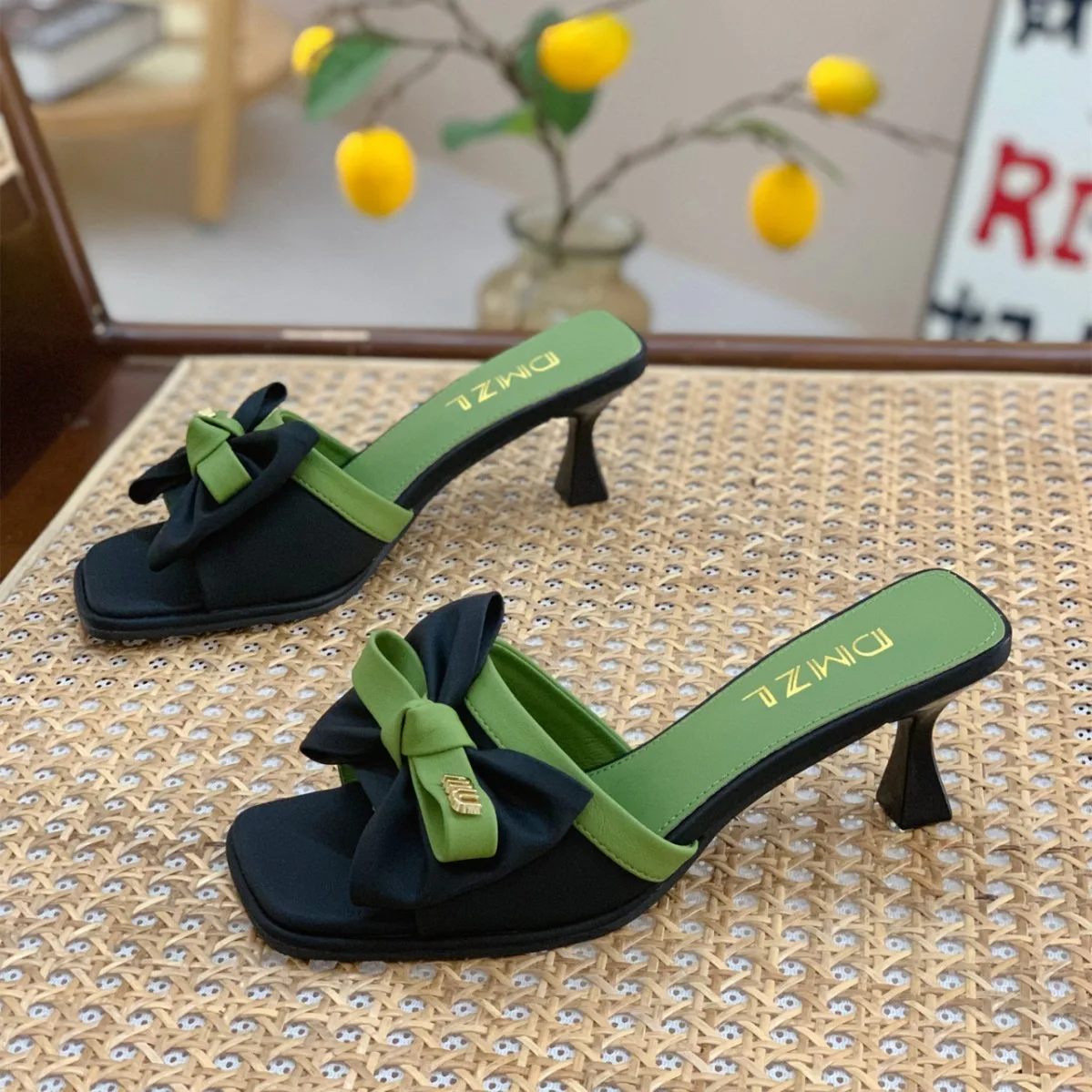 New Fashion Women's High Heel Sandals Korean Edition Cute Style Butterfly Knot Fine Heel Sandals Casual Square Head Women Shoes