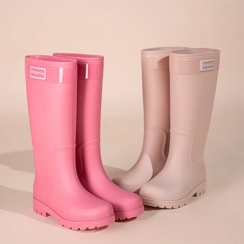 High-Tube Women's Rain Boots Waterproof Long Boots Fashionable Korean Japanese Style Outdoor Wearable Thickened PVC Shoes