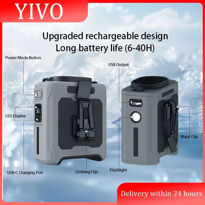 Waist Clip Fan Portable Mini Hanging Neck Fan USB Rechargeable Fan Small Outdoor Camping Sports Waist Fan with Power Bank LED Li