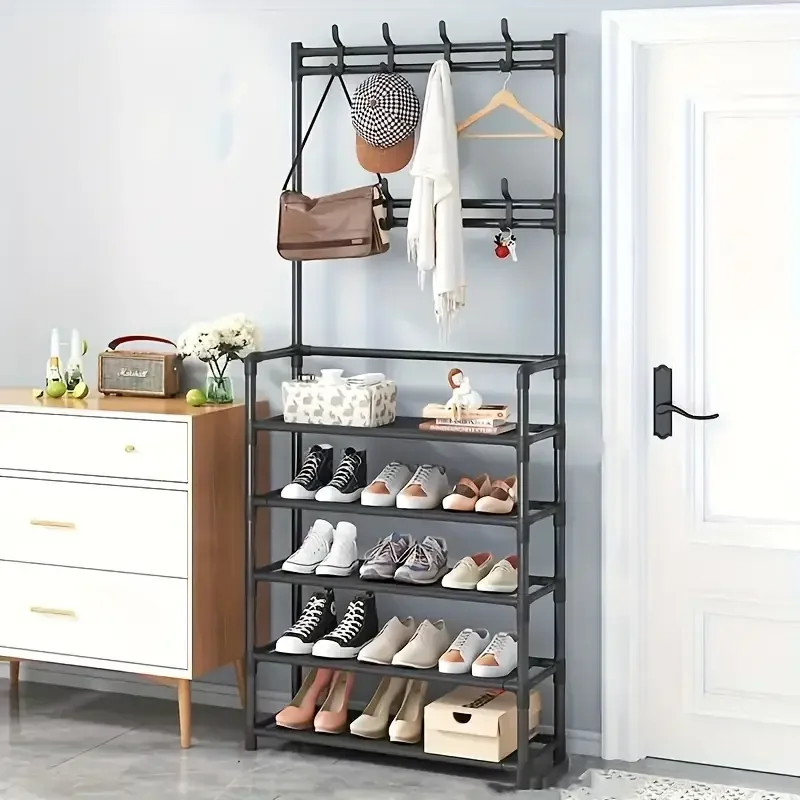 Multi-functional Shoe, Hat, and Coat Metal Rack - 23.62 Inches | Detachable Hooks, Multi-layer, Self-standing Storage, Suitable