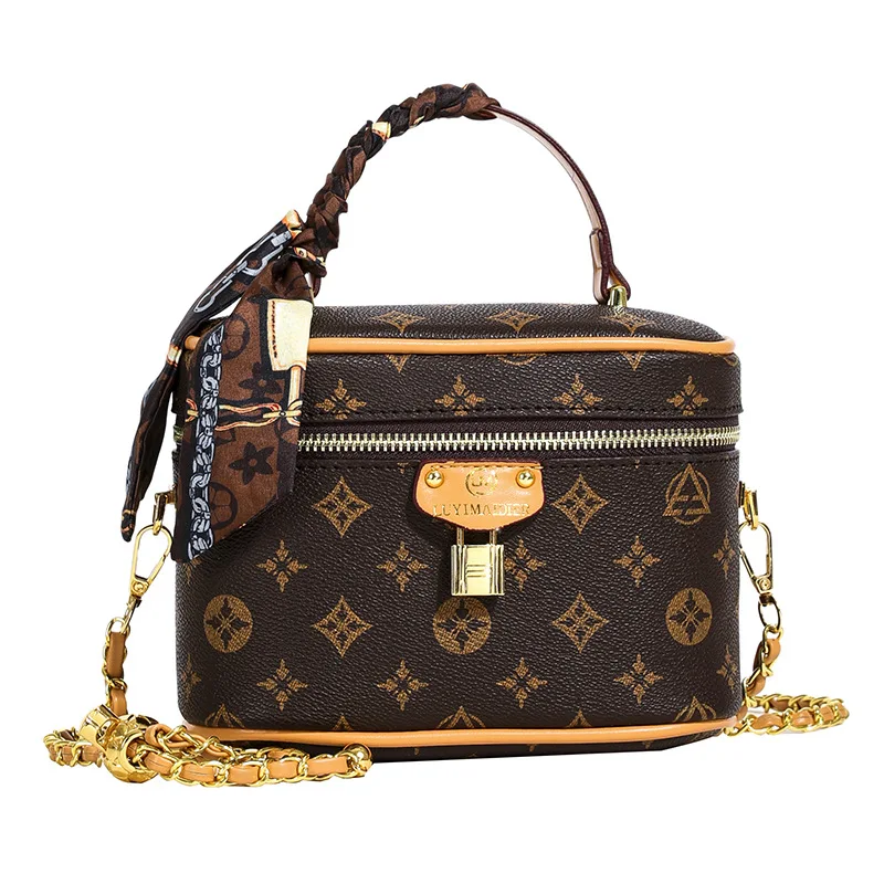 2025 Simple Chain Girls Cosmetic Bag Printing Ladies Fashion Crossbody Small Square Bag Vintage Girls Shoulder Bag Handbags