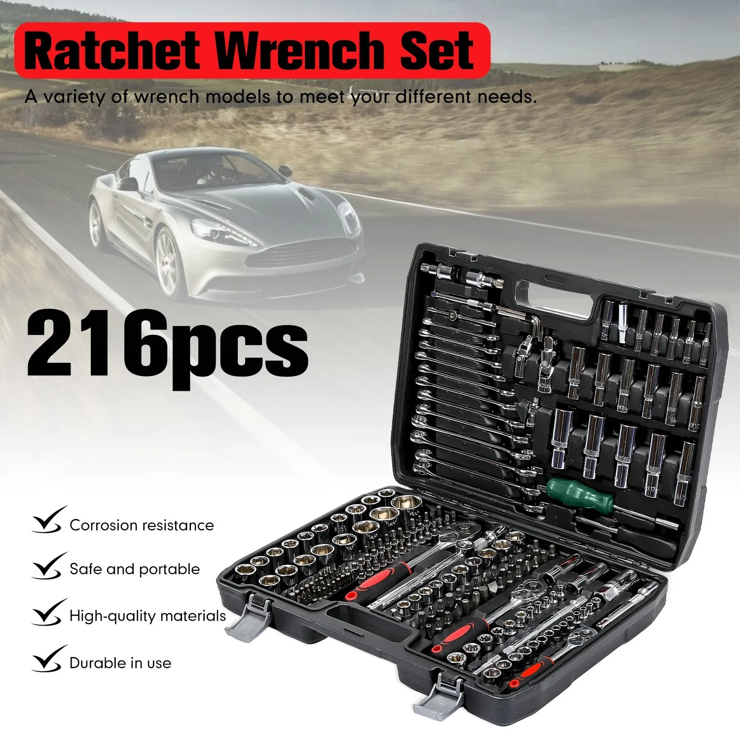216PCS Socket Set 1/4 3/8 1/2" Spanner Drive Ratchet Wrench Mechanic Tool Kit