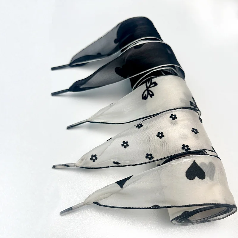 Princess Flat Silk Shoelace Fashion Love Flower Polka Dot Yarn Shoelaces Sneakers Rope Laces Shoe Accessories 80/100/120/140CM