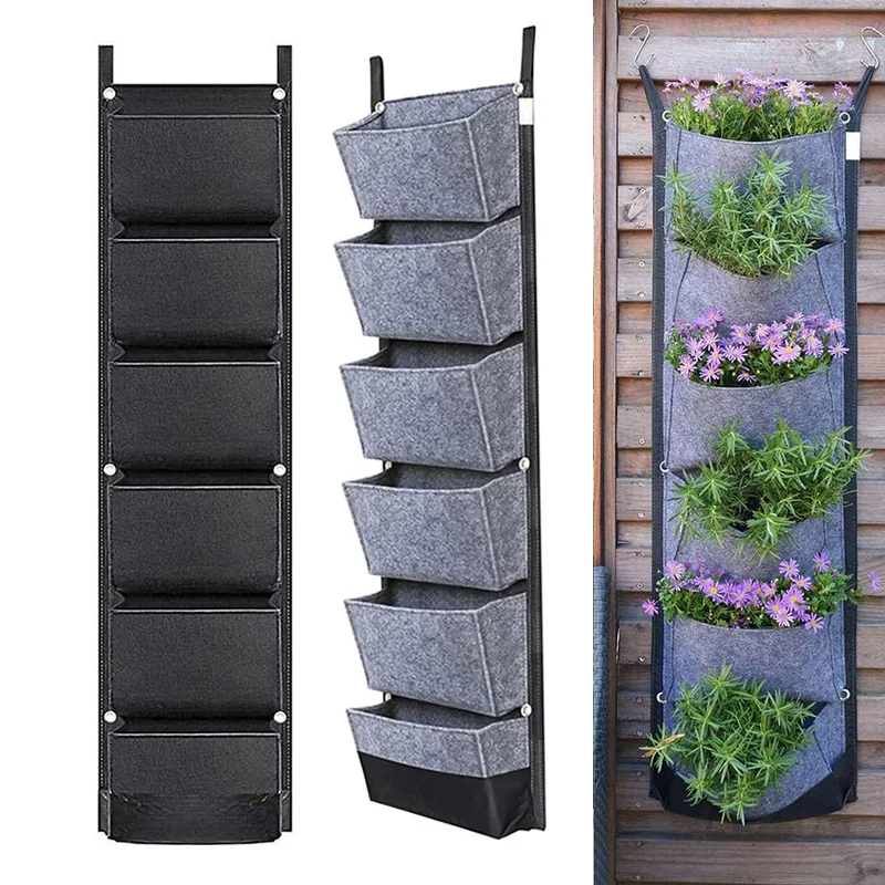 6 Pocket Vertical Garden Planter Bag Wall-mounted Planting Flower Grow Pots 107X30cm Home Garden Vegetable Fruit Supplies