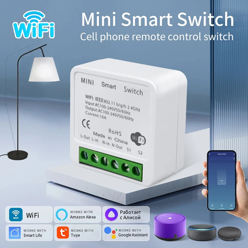 16A Tuya WiFi DIY Light Smart Switch Power Monitor 2-way Control Smart Home Automation Via Alexa Google Home Alice Smart Life