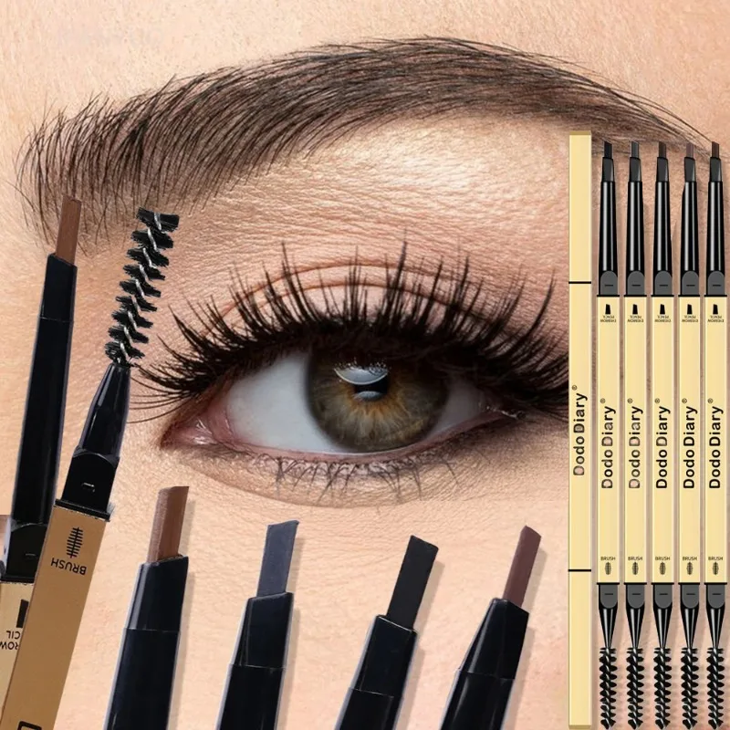 5 Colors Waterproof Eyebrow Pencil with Brush Double Head Smooth Eyebrow Stick Sweatproof Eye Brow Gel Tattoo Pencil Cosmetics