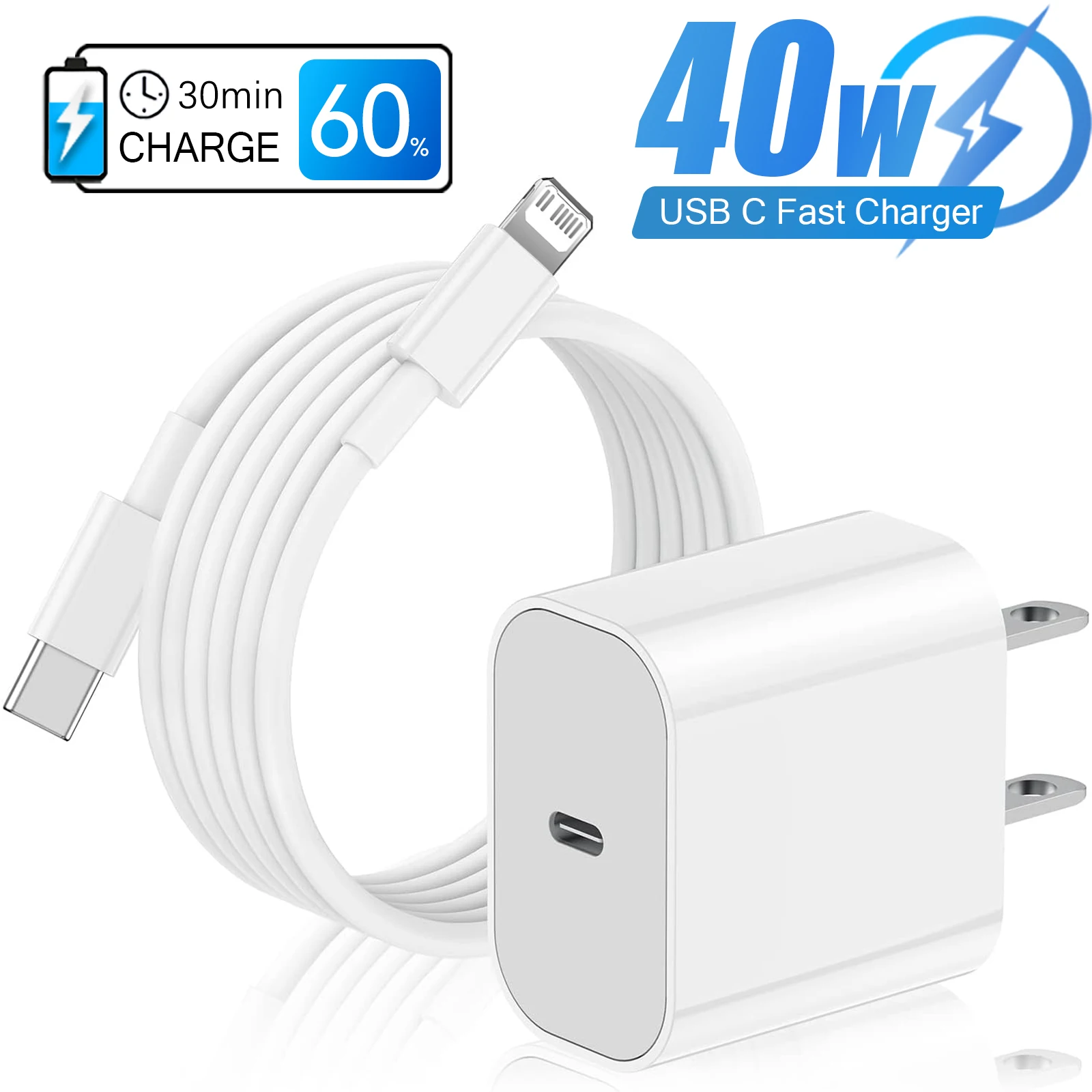 40W USB C Fast Charger For iPhone 14 13 12 11 Pro Max XS iPad USB Type C Fast Charging Data Cable Phone Accessories Charger Set