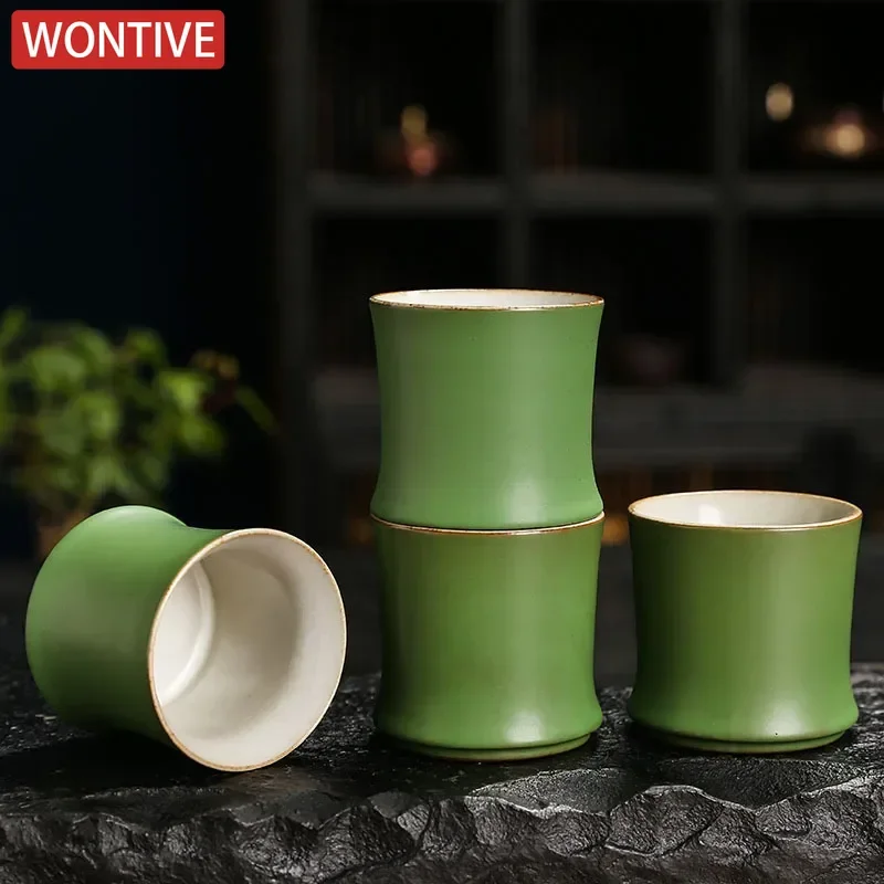 Bamboo Joint Tea Cup Stoneware Green Glaze Master Cup Rising Step By Step Ceramics Creativity Cup