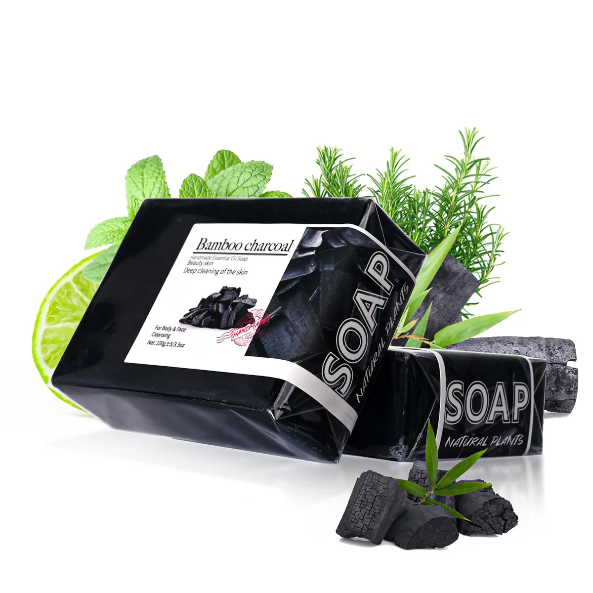 100g Bamboo Charcoal Soap Natural Organic Activated Charcoal Private Label Handmade Blackhead Removal Black Soap