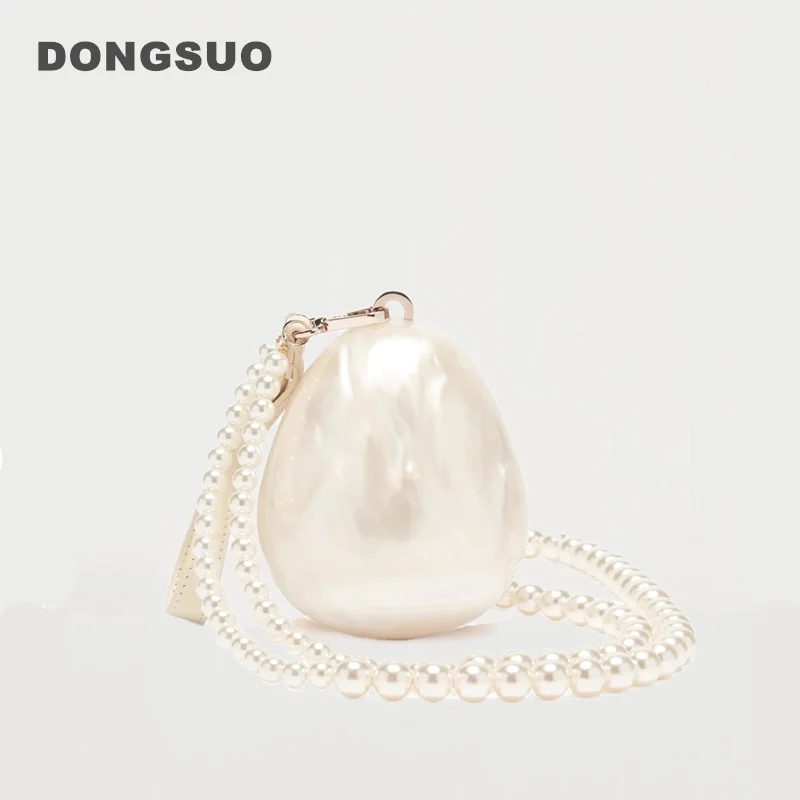 Women Acrylic mini egg bag cute pearl Evening Clutch Bag with beaded strap For Wedding Party Luxury purse And Handbag Designer