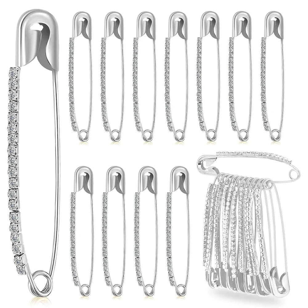 10Pcs Silver Rhinestone Safety Pins Sweater Shawl Clips Women Brooch Pins Faux Crystal Pearl Brooches Safety Pins for Women
