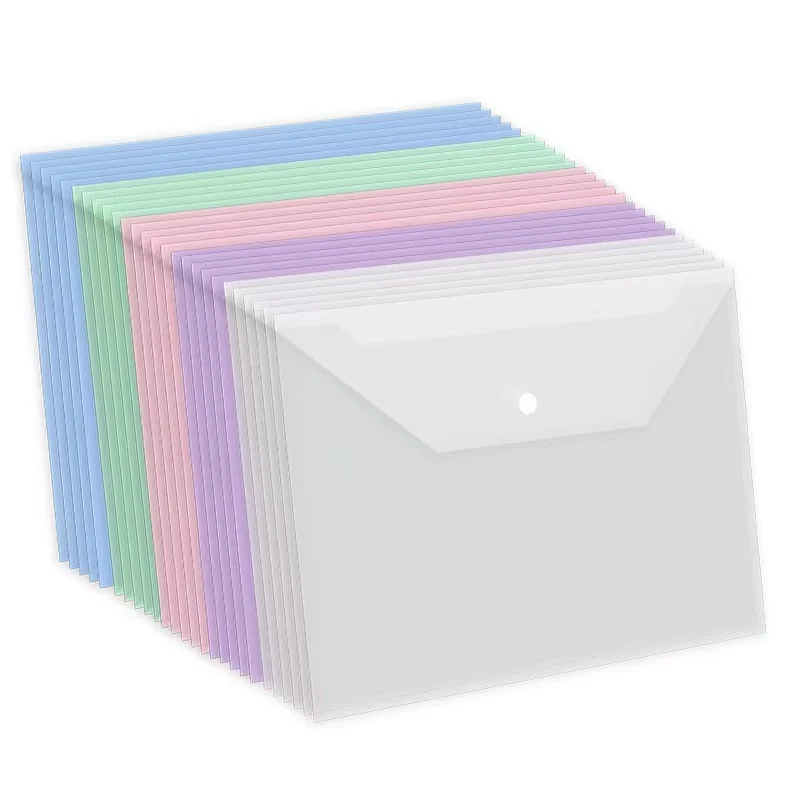 5 Pieces Snap File Bag Plastic 16C A4 Paper Storage Folder PP Transparent Portfolio Policy Briefcase With Label