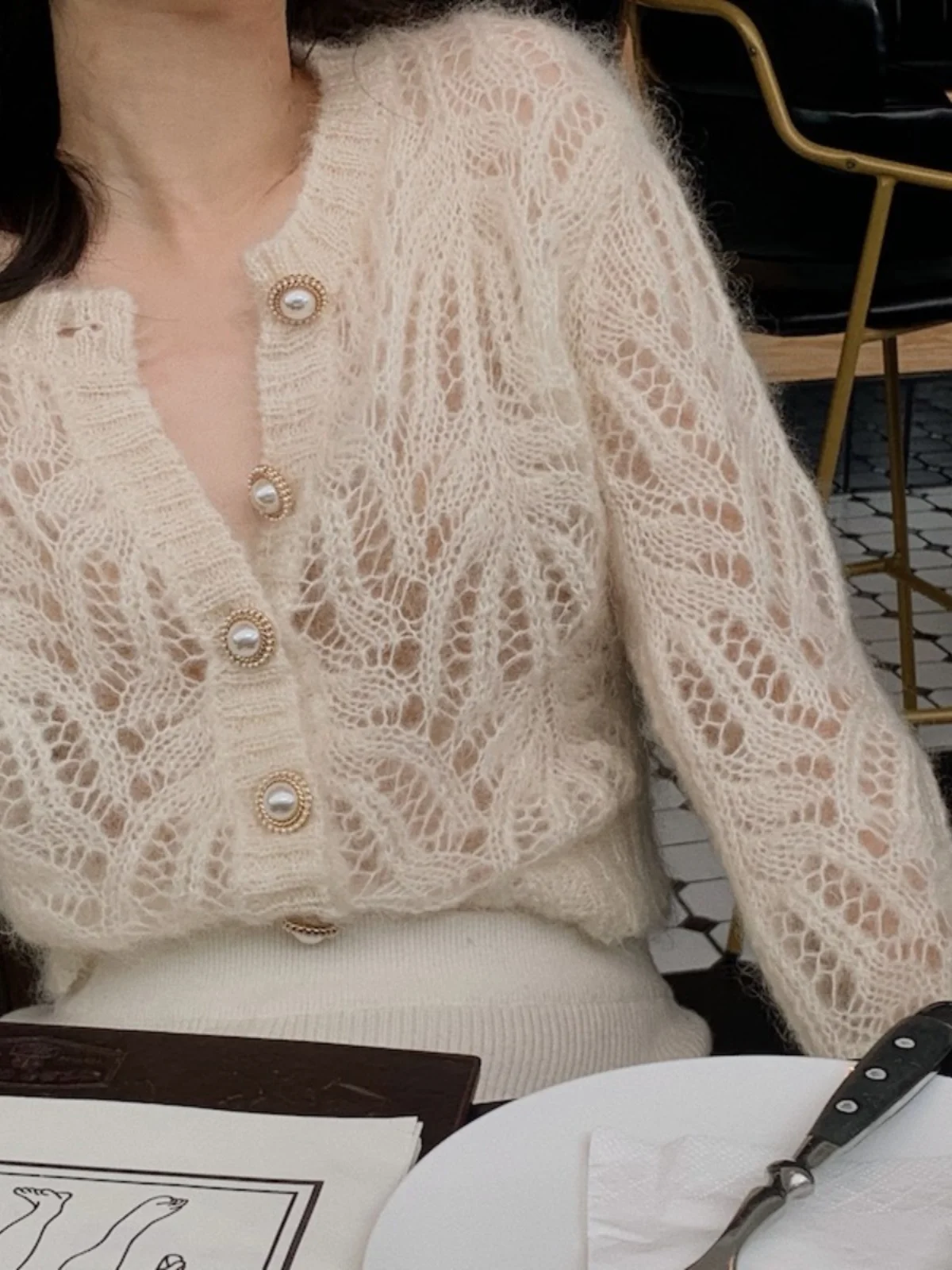 Spring New Sle Hollow out Thin Knitted Cardigan Women's Top Ma Hai Hair Long Sve V-Ne Button up Casual Loose Fit Sweater