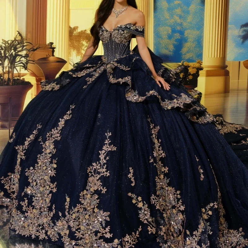 Angelsbridep Customized Luxury Navy Blue Ball Gown 15 Years Old Quinceanera Dresses Party Dress Vestidos De Xv Años