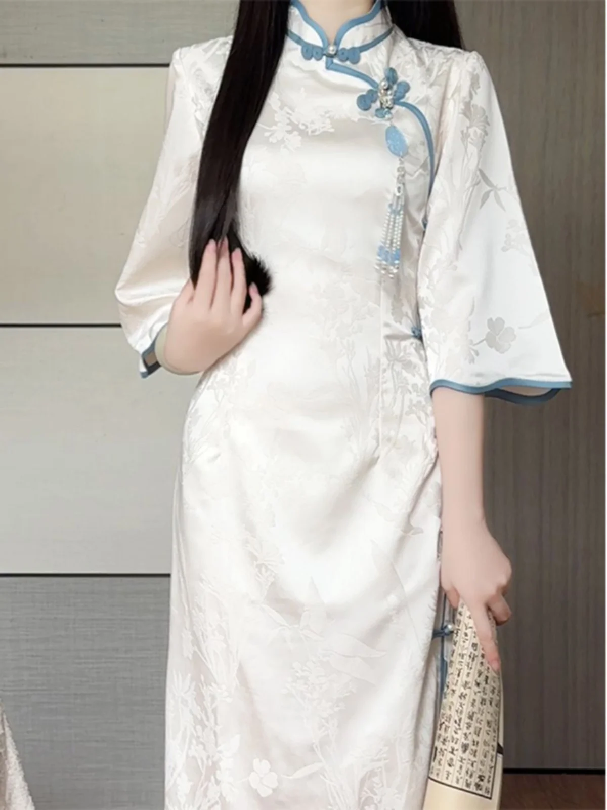 Vintage Women Qipao Dress Stand Collar Short Sleeve Slimming Girl's Chinese Traditional Party Dress Summer