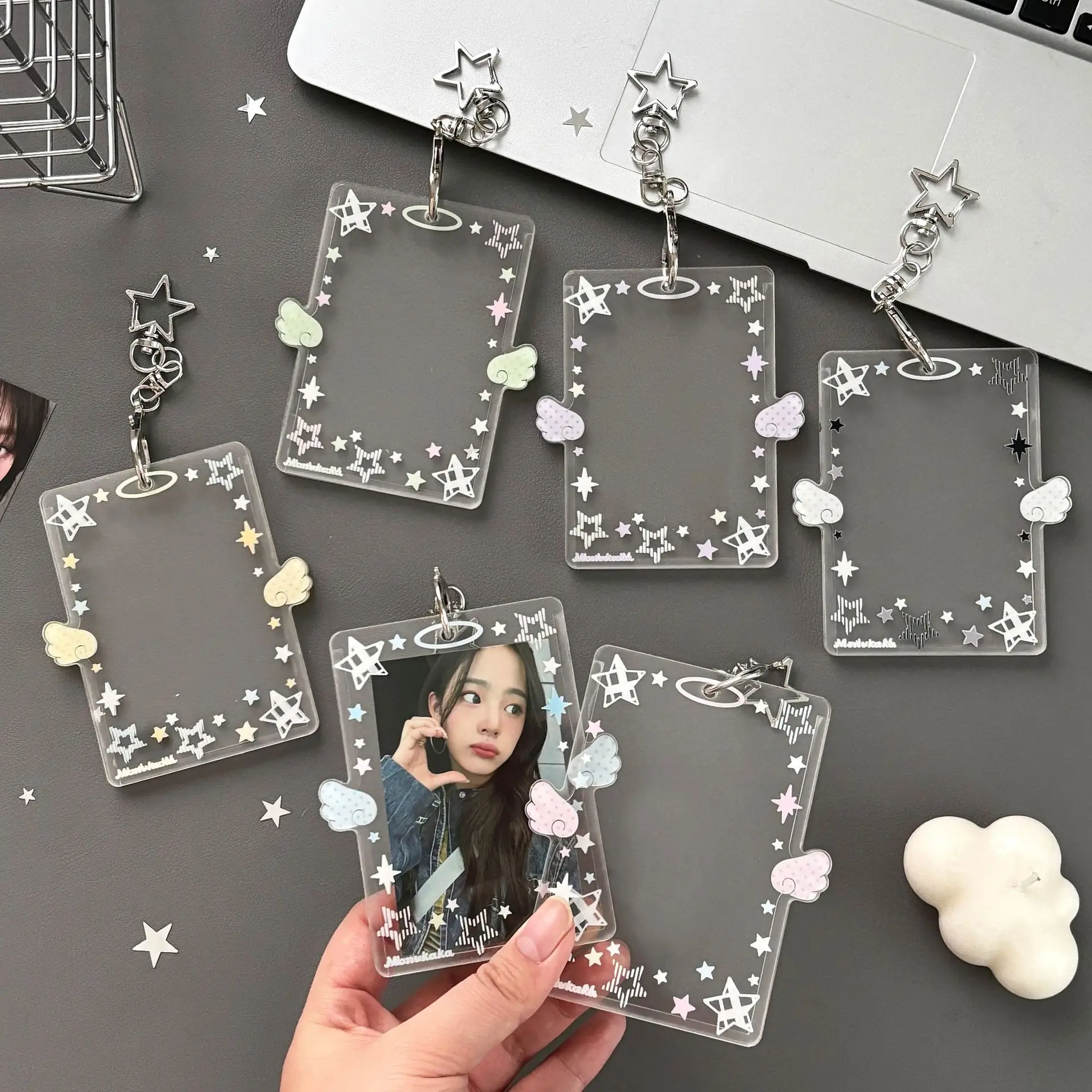 Colorful Angel Wings Card Sleeve Acrylic Hard Plastic Holder Angel Trading Card Protector ID Card Cover