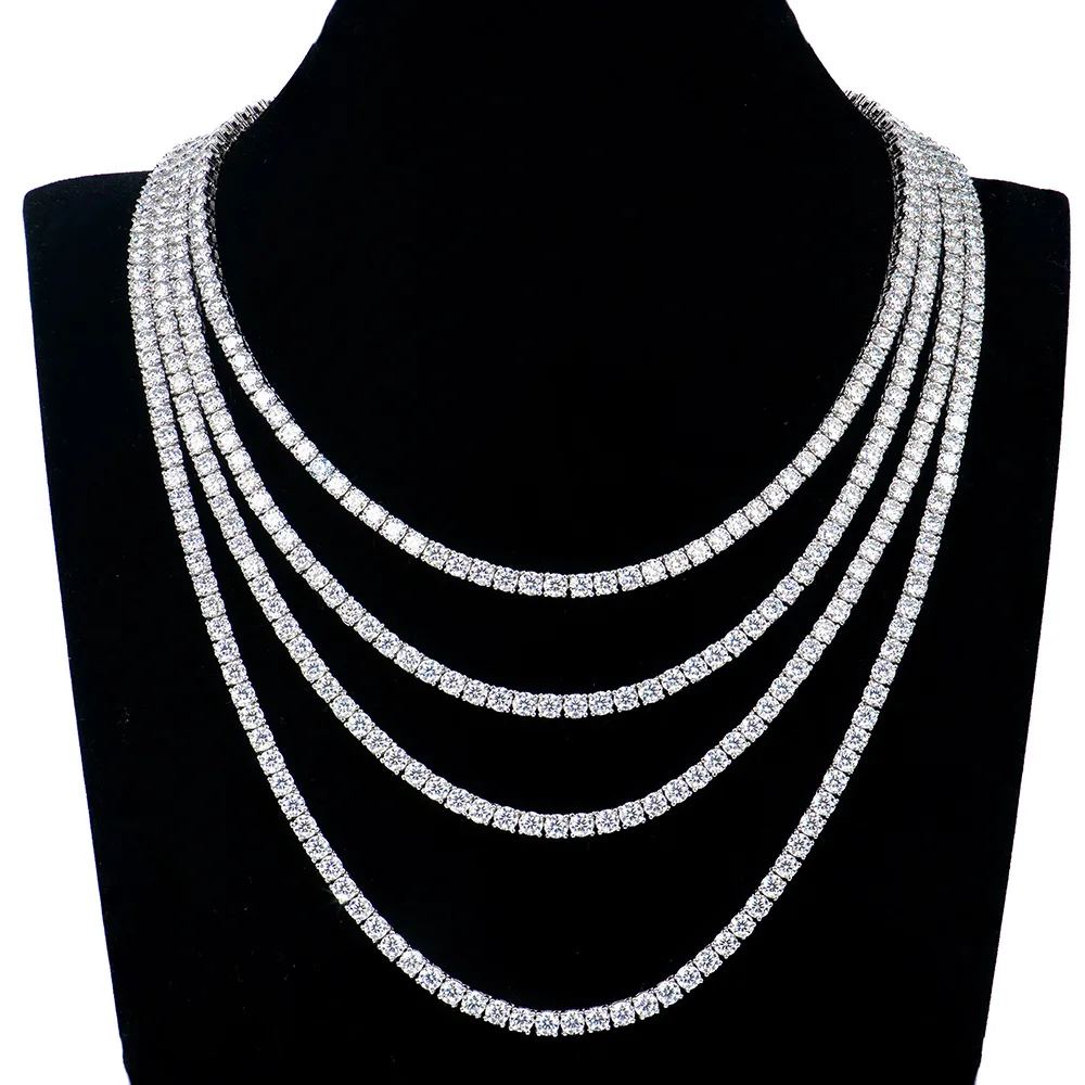 New Moissanite Tennis Necklace 3/4/5mm Solid for Women Luxury Quality S925 Sterling Silver Jewelry Simulated Diamond Pendant