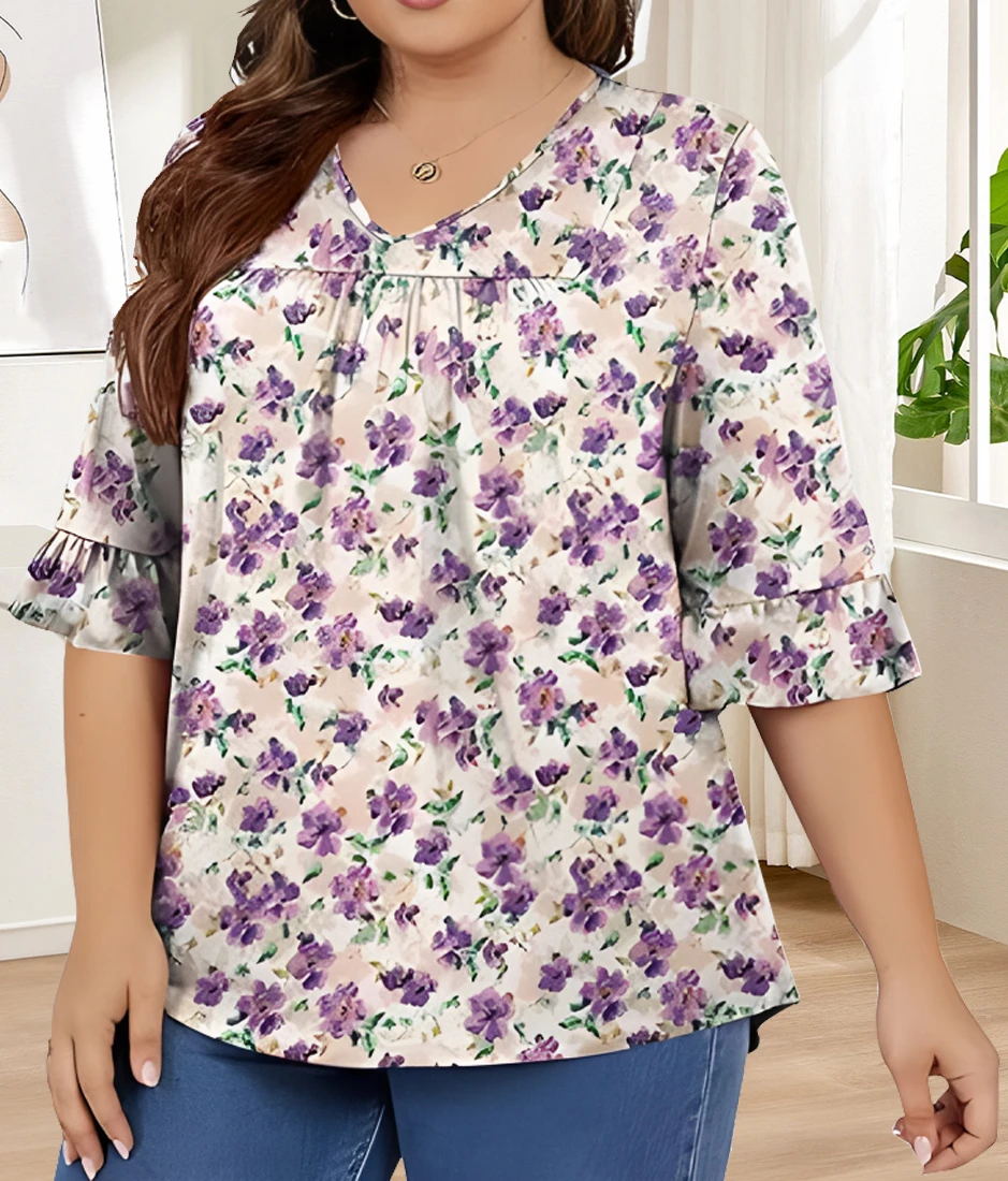 Best Selling plus Size Full Print Shirt Trendy Large Scale Pattern All over Print Casual Workwear for plus Size