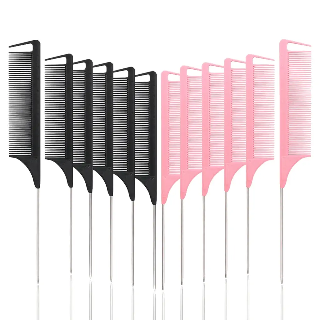 Rat Tail Comb Set - Professional Fine-Tip Comb, Anti-Static Hair Dye Comb & Steel Pin Hairbrush,Suitable for all hair types