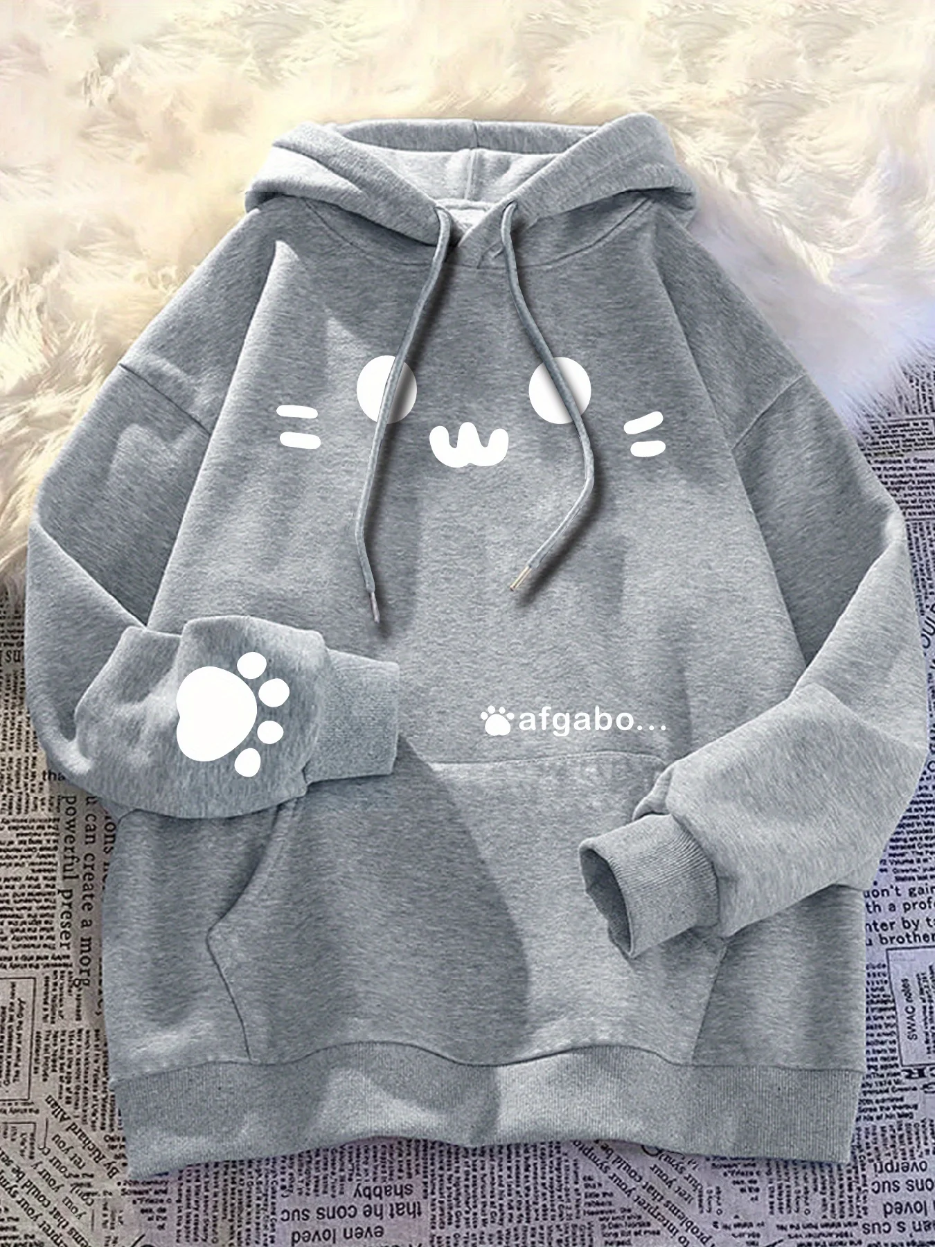 Cute Cat Face Print Fashion Men Women Hooded Sweatshirt Autumn Winter Daily Outdoor Holiday Fitness Casual Loose Warm Sportswear