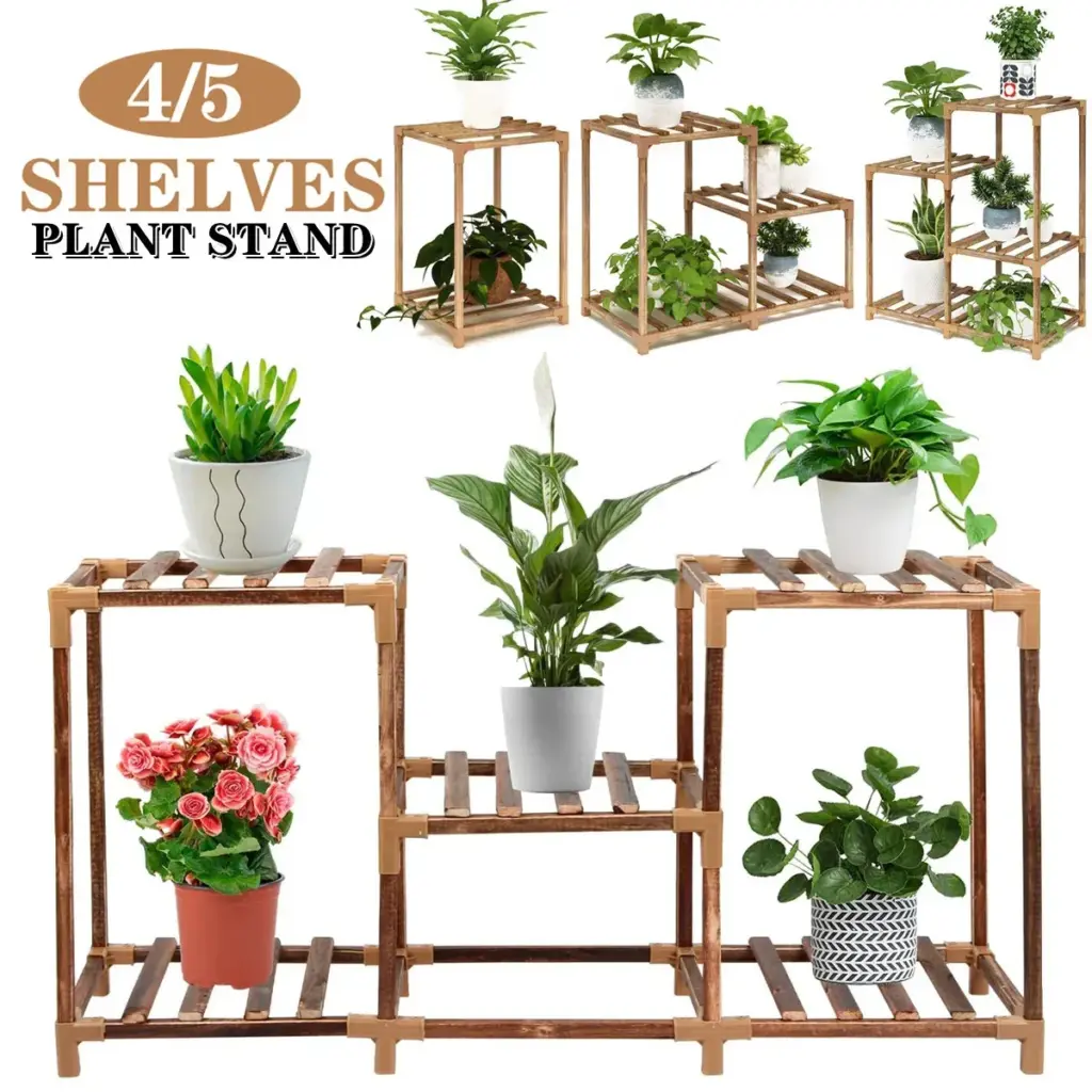 4/5-Shelves Plant Flower Stand,Home Garden Pots Flower Rack Planter Display Shelf Plant Stand,Indoor Outdoor Wooden Plants Shelf