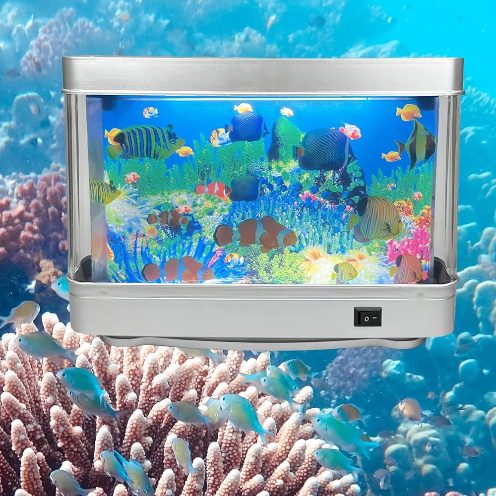 Desktop aquarium fish tank decorative light, USB dynamic fish tank, aquarium decorative theme ornaments night light (No plug)