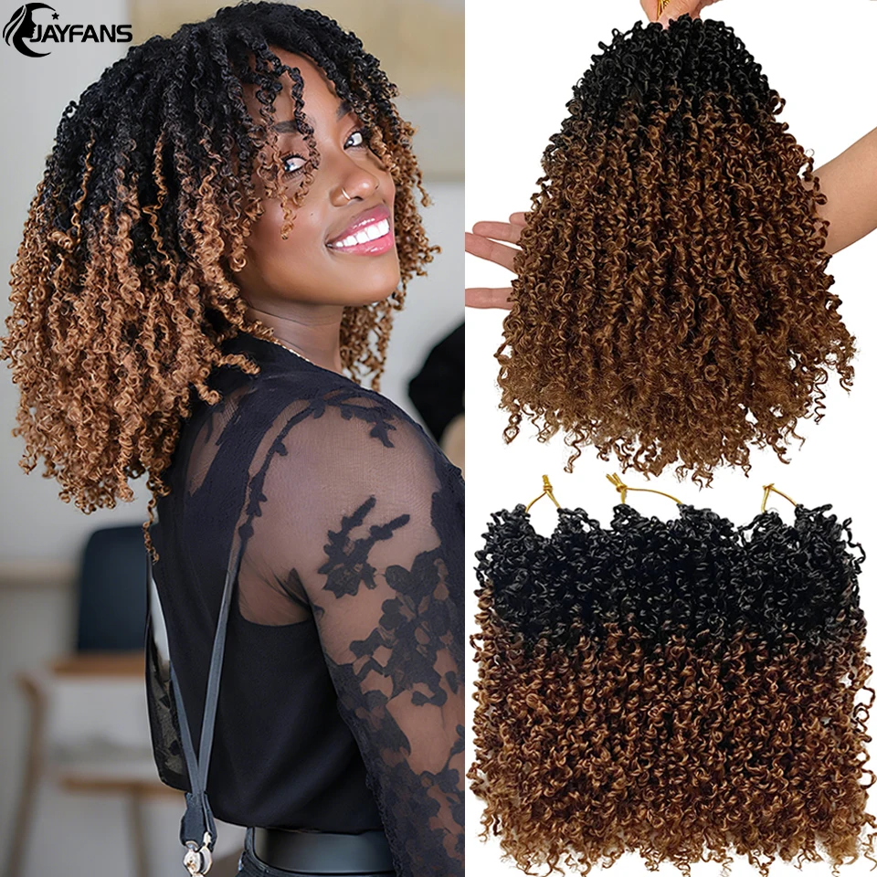 Jayfans 12 8 Inch Yanky Twist Crochet Hair Pre-looped Bohemian Passion Twist Spring Mini Twist Crochet Hair for Black Women Kids