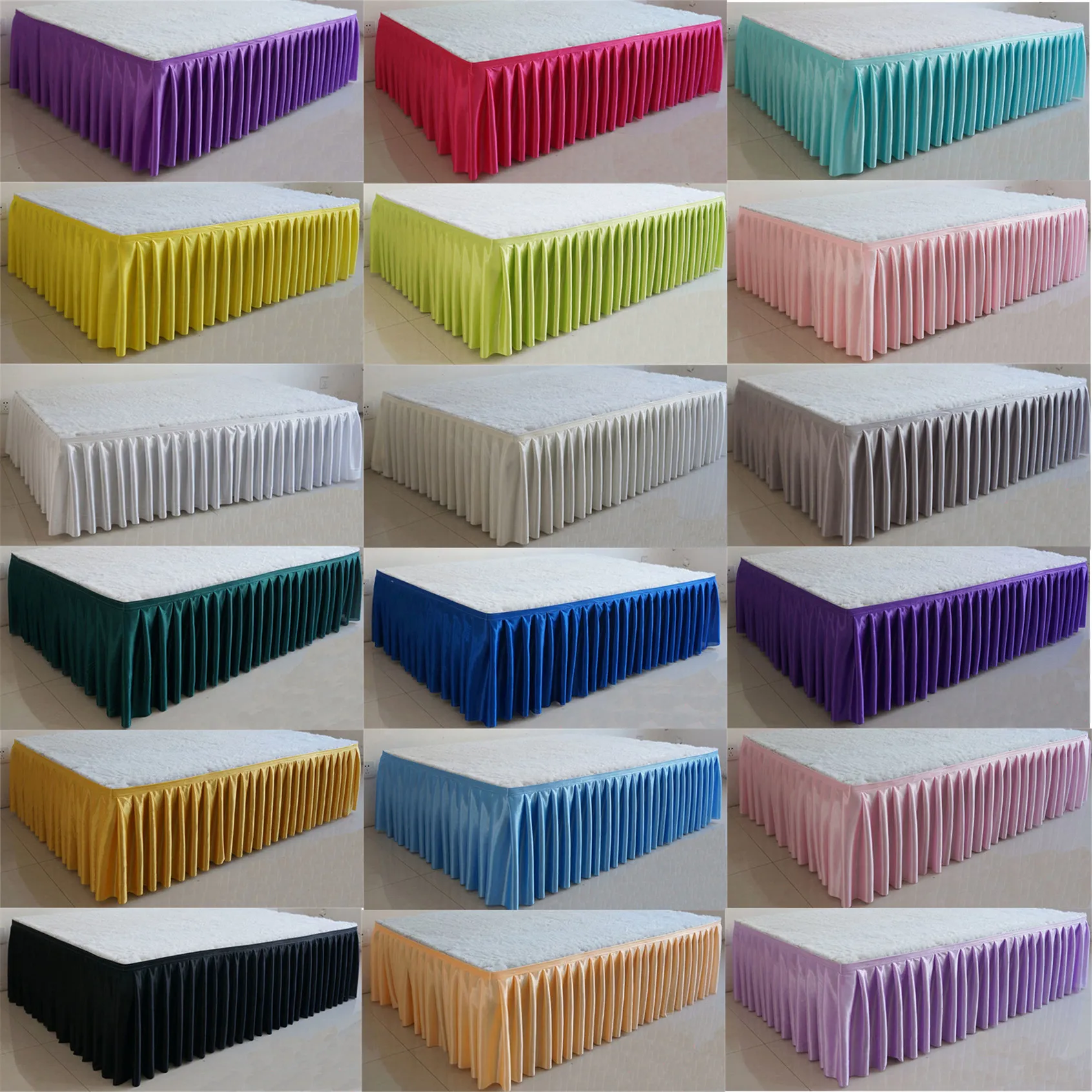 Ice silk chiffon white color wedding table skirt party banquet stage table skirt for table cloth decoration Multicolor skirt