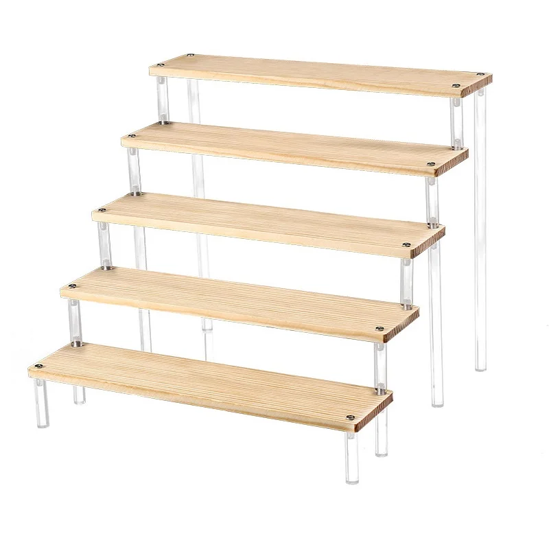 2-5 Layer Transparent Acrylic Solid Wood Display Stand Hand-made Doll Doll Cupcake Cosmetics Nail Polish Jewelry Display Stand