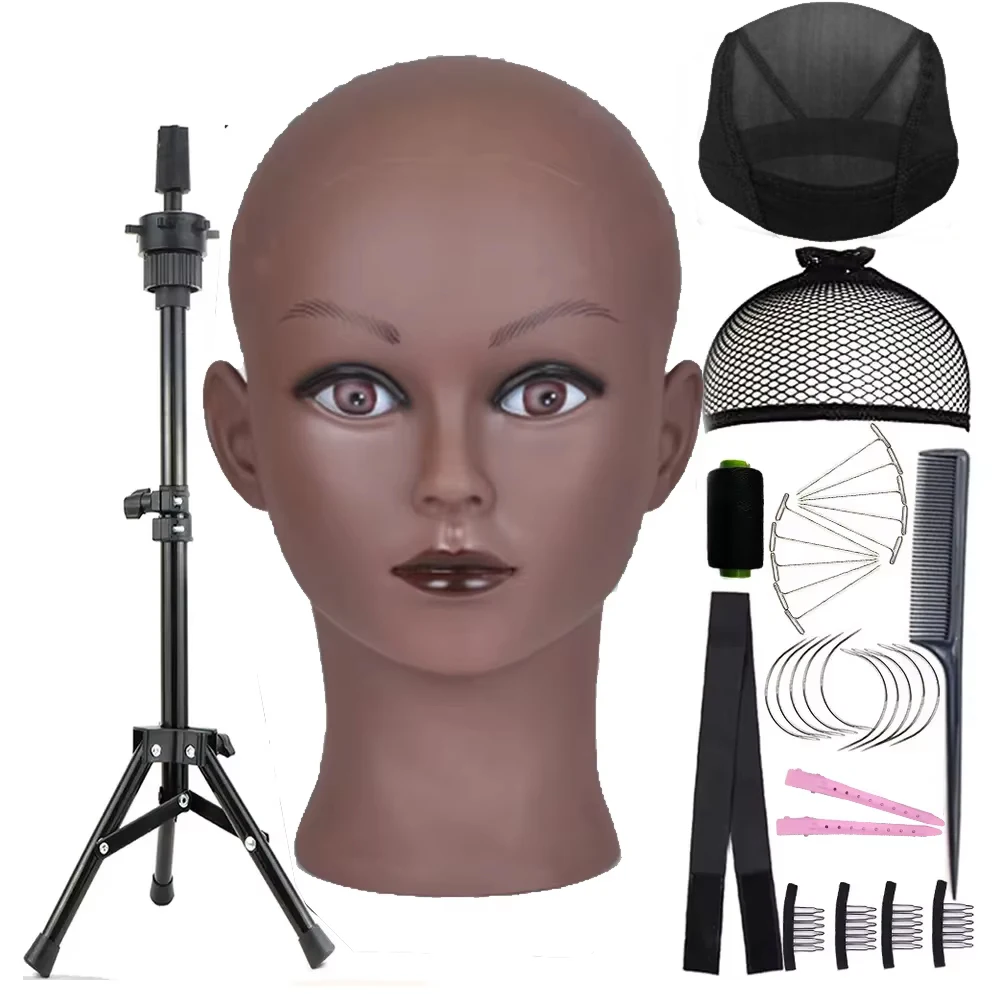 Bald Female/Man Mannequin Head Professional Cosmetology Training Head Kit for Wig Making and Display with Stand