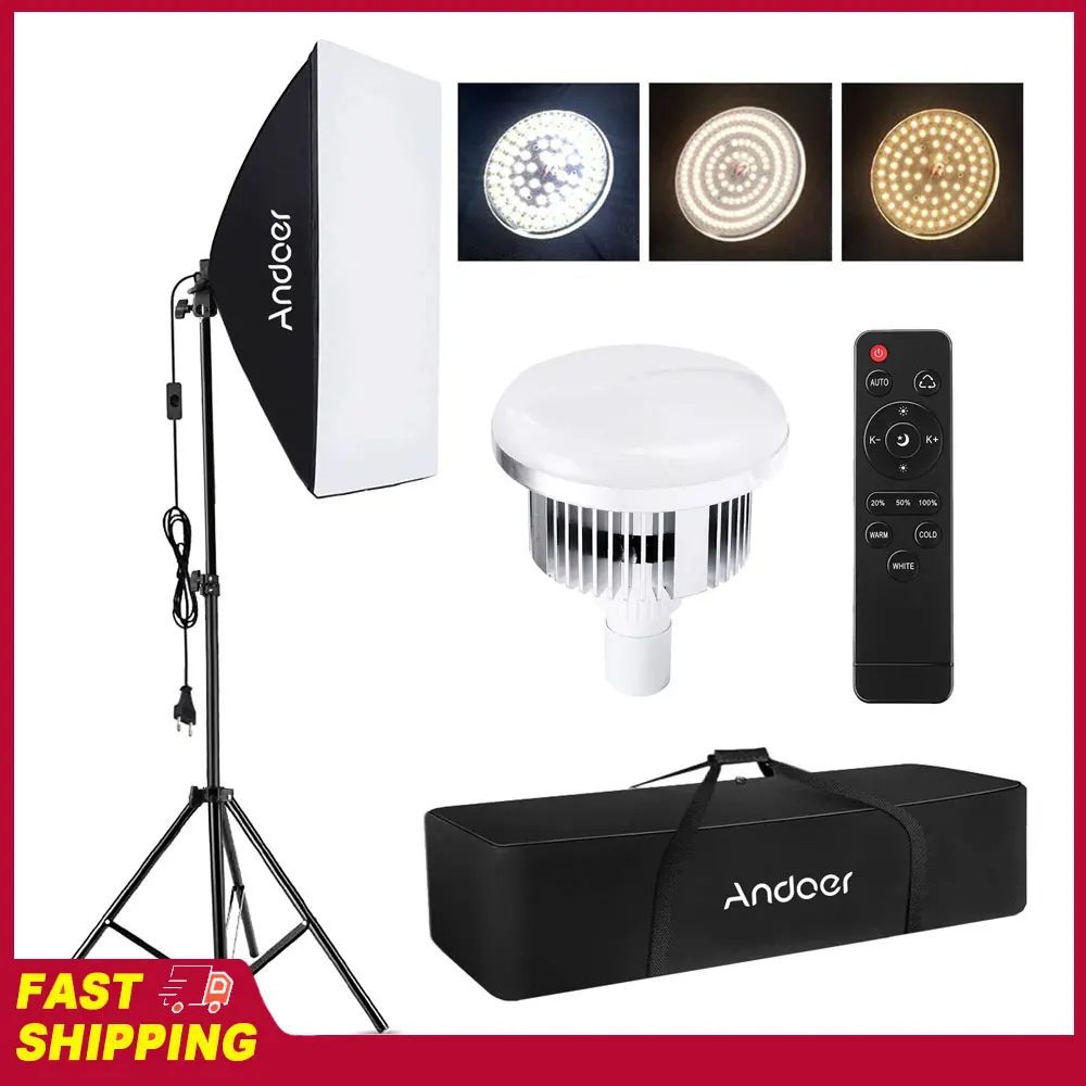Andoer Softbox Lighting Set Studio Photography Light kit with 85W 2800K-5700K LED Light for Portrait Product Photo Video Record