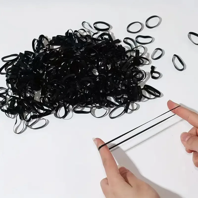 Black Rubber Hair Bands, Disposable Bulk Pack. 17x11cm, Durable Elastic, for Braids & Ponytails
