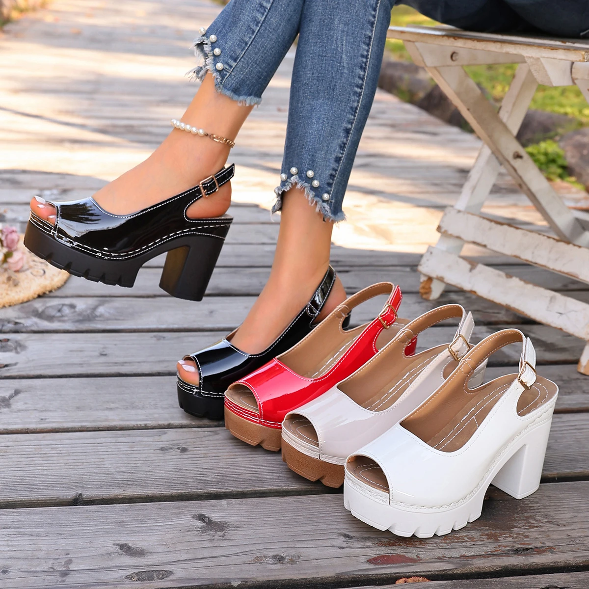 New Women Super High Heel Sandals Elegant Fish Mouth Shoes Women Open Toe Buckle Chunky Heels Summer Female Sandals De Mujer