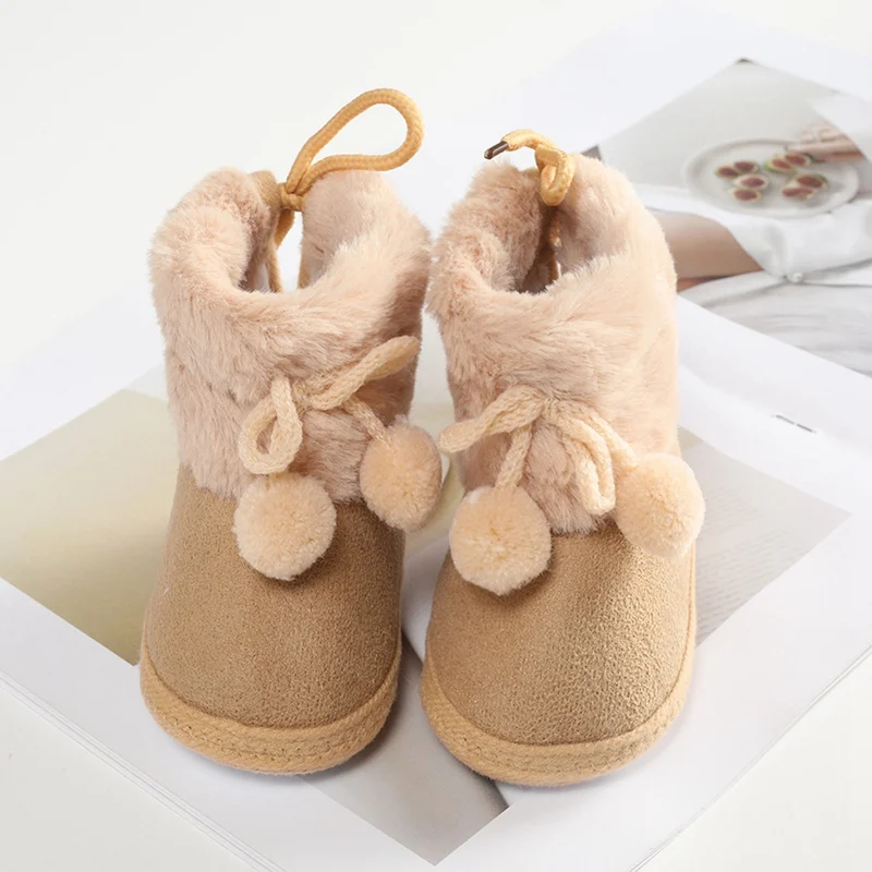 Winter Snow Baby Boots Warm Newborn Toddler First Walkers Baby Girls Boys Shoes Soft Sole Fluff Balls Thermal Snow Booties
