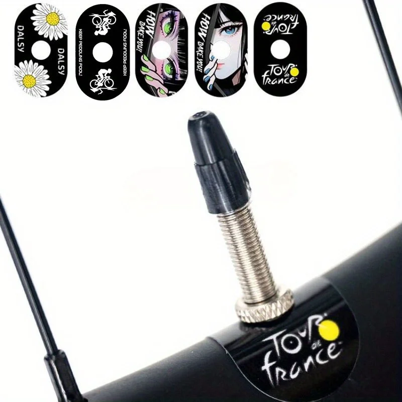 2Pcs PET bicycle wheel mouth decorative sticker, waterproof air valve sticker, suitable for mountain and highway bicycles