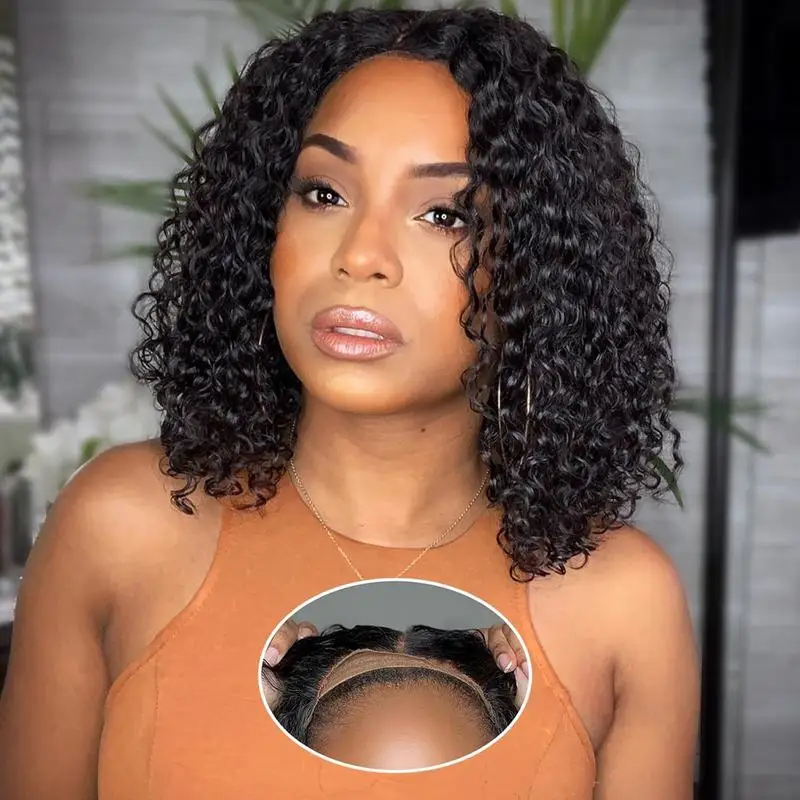 Deep Wave Lace Frontal Wigs For Women 5x5 4x4 Glueless Bob Human Wig Curly No Glue Black Human Hair Wigs Wear and Go 250 Density