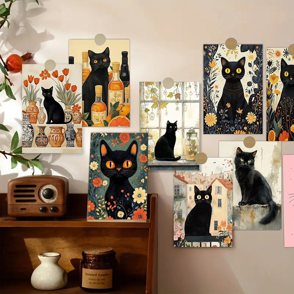 32pcs Cute Cat Theme Postcards, Indoor Bedroom Decor, Cards, Wall Stickers, Message Cards, Greeting Cards, Memorial Postcards
