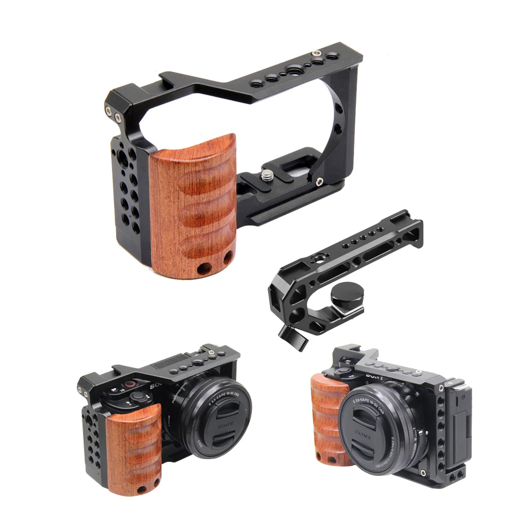 For Sony ZV-E10 Cage camera With Wooden Handle cold shoe Rabbit cage support bracket Stabilizer video led microphone tripod