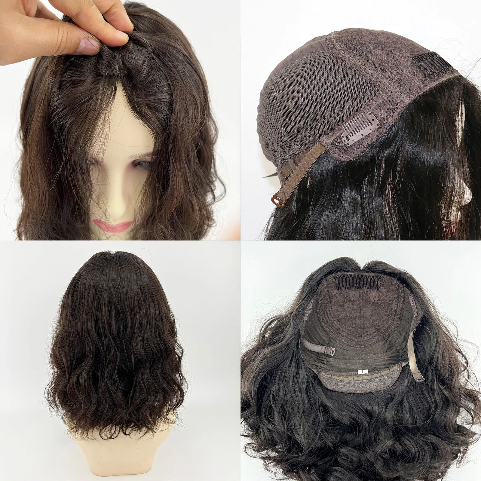 Jewish Wig Silk Base Short Bob 14 inch Loose Wave Virgin Human Hair Kosher Sheitel Thick End Natural Wave Silk Top for Women