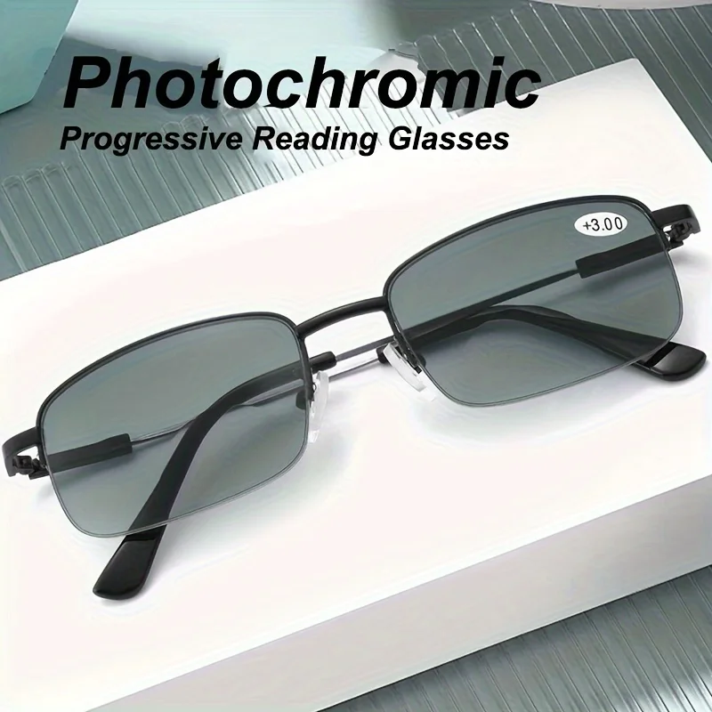 Progressive Multifocal Reading Glasses Men's Photochromic Anti Galre Hyperopia Glasses Women's Ultralight metal frame +1.0 To +3