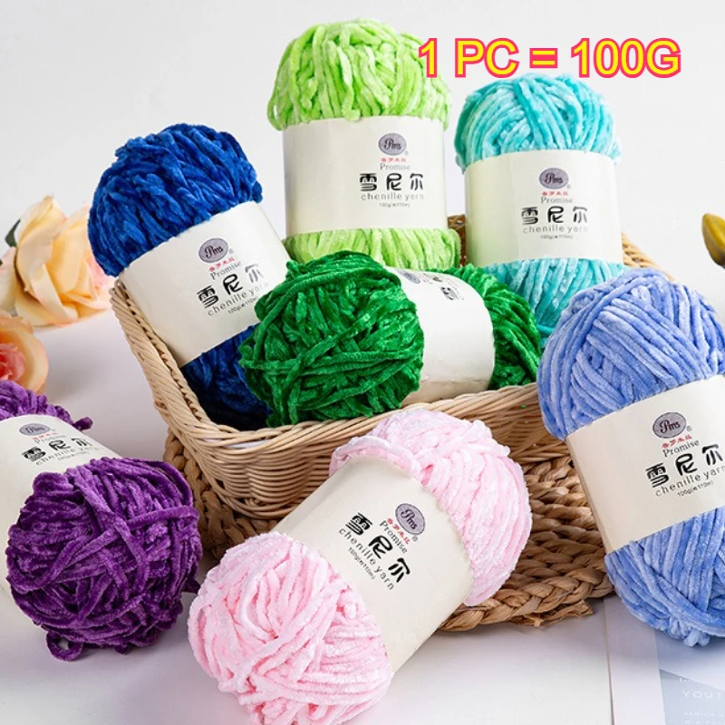 100g 6mm Chenille Velvet Yarn Wool Coarse Knitted Yarn For Crochet DIY Scarf Hat Dolls Blanket Clothes Baby Polyester Plush Yarn