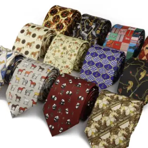 New 8cm Polyester Retro Men's Tie Artist Designer Panda Horse Flower Printed Wedding Business Soft Necktie Accessories Gifts