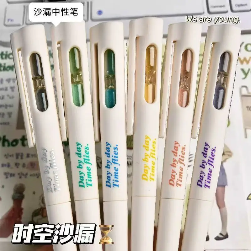 Timed Hourglass Neutral Pen Ins Black Rotating Refillable Brush Pen for Practice 0.5mm Carbon Pen for Students Exams